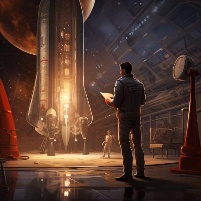 Sx3ch0_a_scientist_is_holding_clipboard_and_is_checking_a_rocket